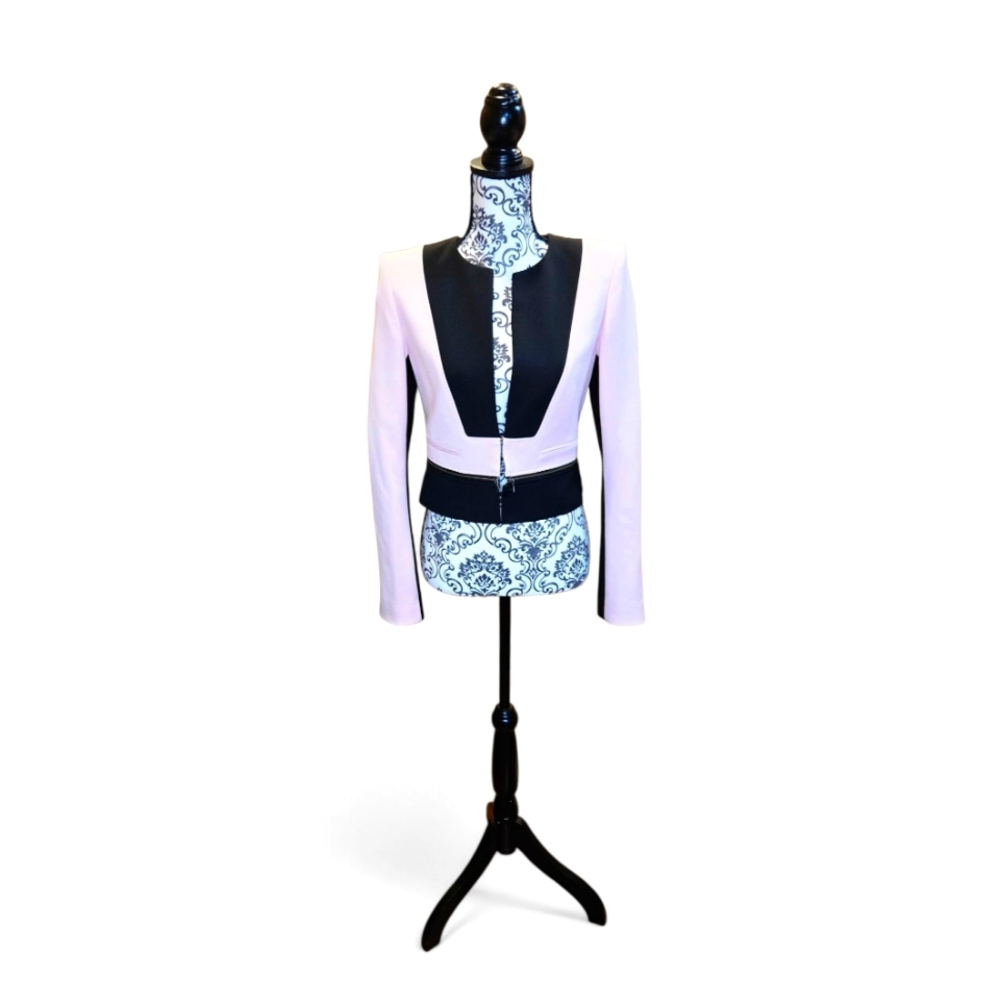 NWT BCBGMAXAZARIA Marcus Pink & Black Faux Zipper Waist Cropped Jacket SZ XS